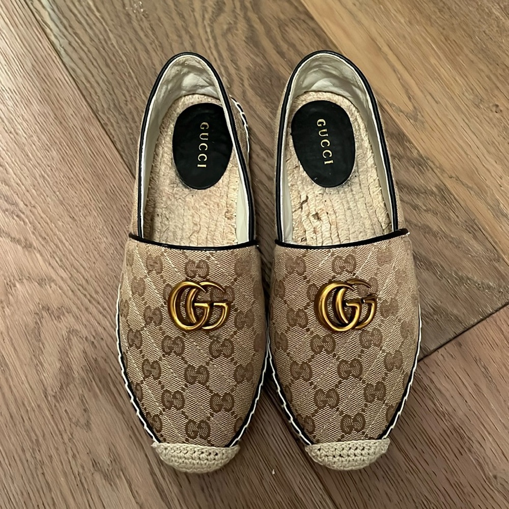 Gucci Tan and Gold Espadrilles